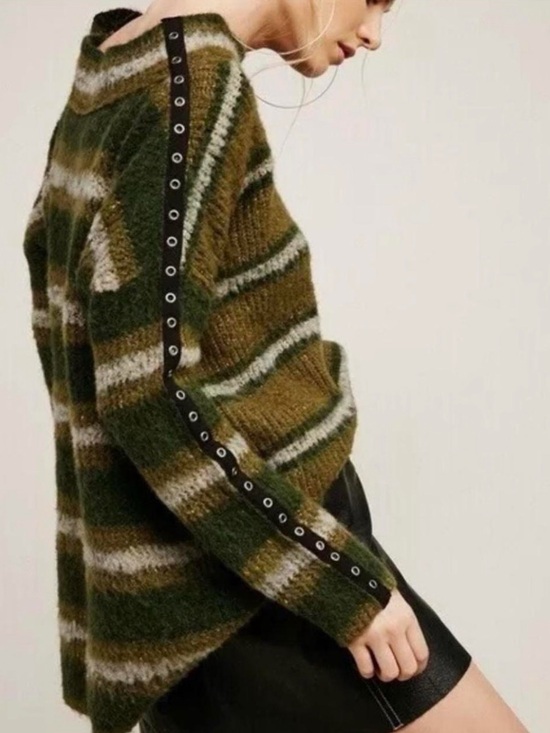Free People Sweaters - Free People Alpaca Wool Blend Striped Grommet Oversized Sweater Size S